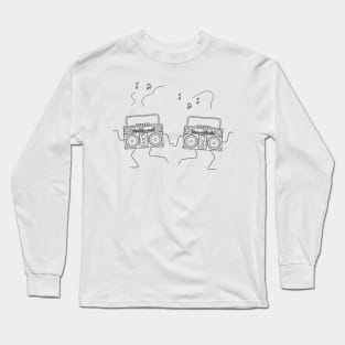 line art illustration of a pair of old school radios dancing together Long Sleeve T-Shirt